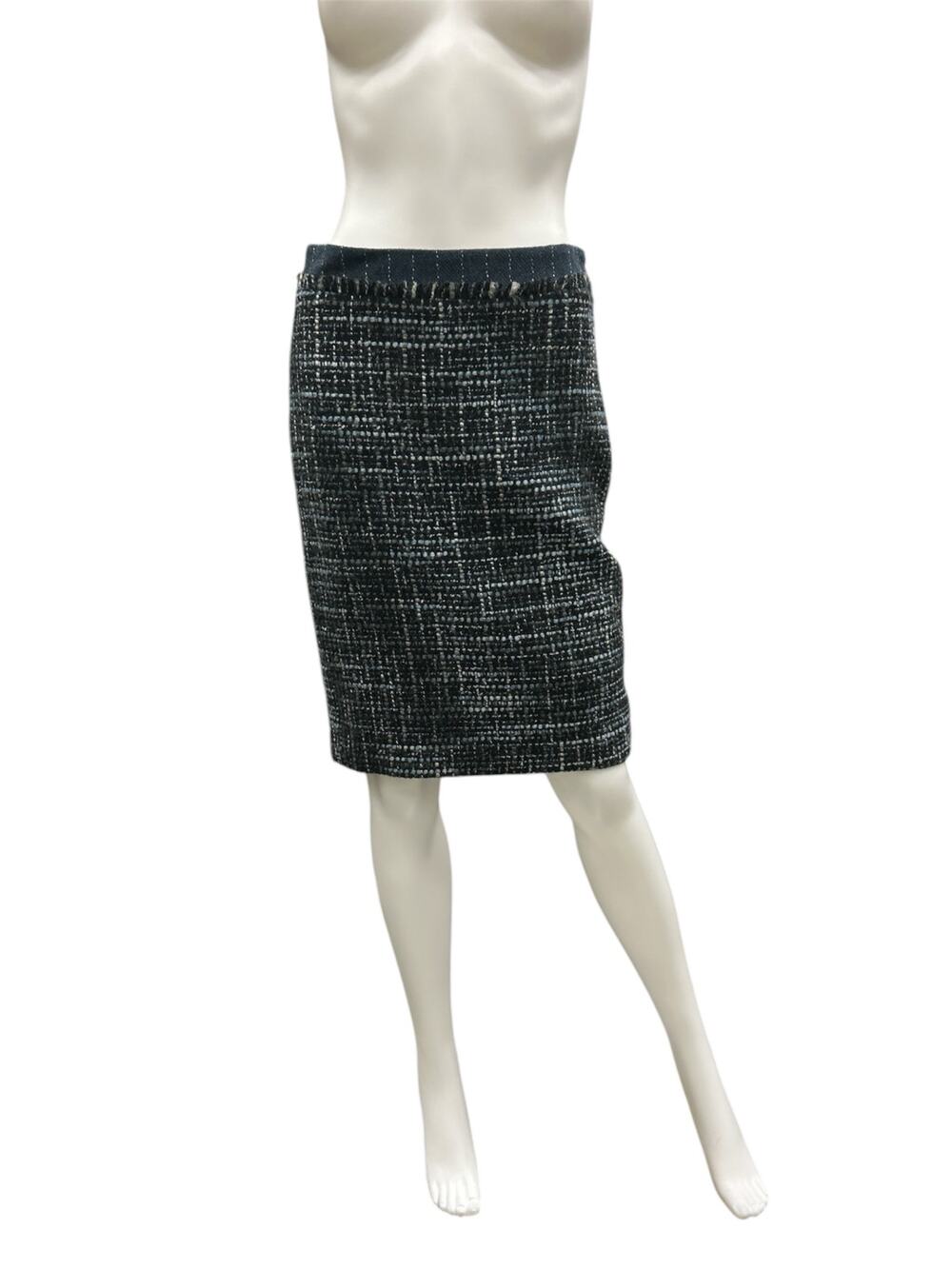 Trina Turk Skirt Women’s SZ 0 Lining With Lace Wool Blend Boucle Black Blue Gray